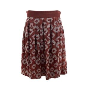 Anthropologie Burnt Sienna and White Floral Knee Length Skirt